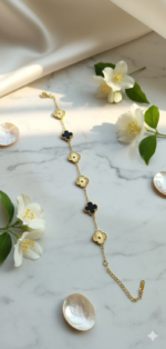 Black and gold Enamel Clover Chain Bracelet - Image 2