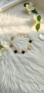 Black and gold Enamel Clover Chain Bracelet - Image 3