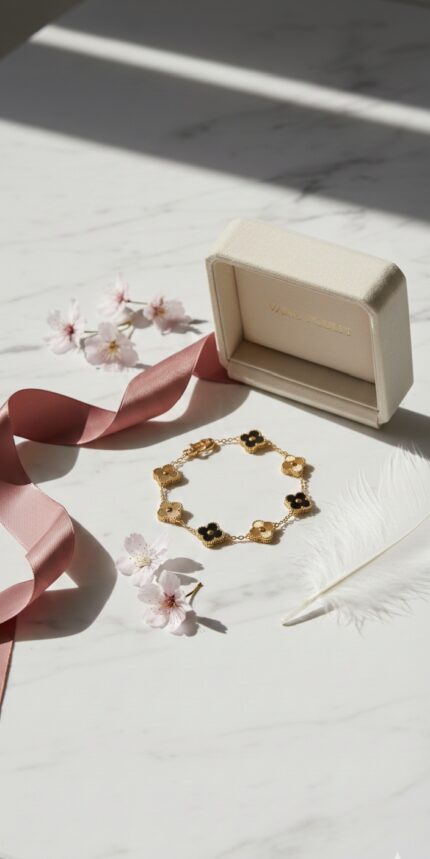 Black and gold Enamel Clover Chain Bracelet