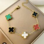 Multi-Color Clover Leaf Station Bracelet in Gold-Tone Stainless Steel - Image 2