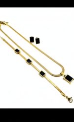 Herringbone Chain & Obsidian-Style Pendant Set - Image 3