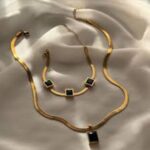 Herringbone Chain & Obsidian-Style Pendant Set - Image 2
