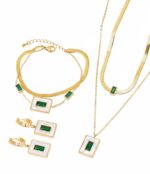 Rectangular Emerald Zircon & Shell Inlay Set - Image 3