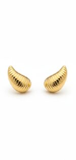 18K Gold Plated Ridged Croissant Stud Earrings - Image 2