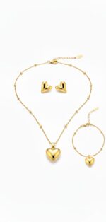 Heart Jewelry Set - Necklace, Bracelet & Studs - Image 2