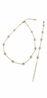 Pearl Daisy Floral Necklace & Bracelet Set - Image 3