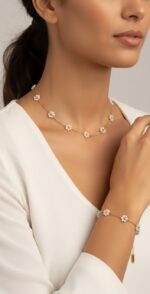 Pearl Daisy Floral Necklace & Bracelet Set - Image 2