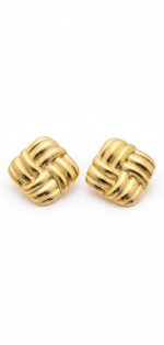 Gold Geometric Woven Square Studs - Image 2