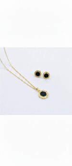 Roman Numeral Medallion Necklace & Stud Earring Set - Image 3