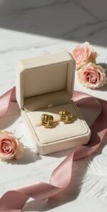 Gold Geometric Woven Square Studs