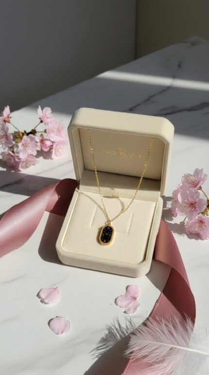 18K Gold Plated Stainless Steel & Black Enamel Medallion