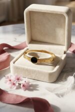 Gold-Plated Black Crystal Accents Bangle