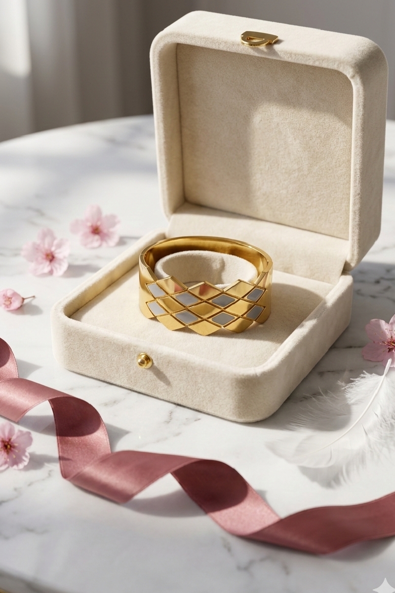 1772185540307 Gold plated Geomatric Diamond Handcuff - Image 1