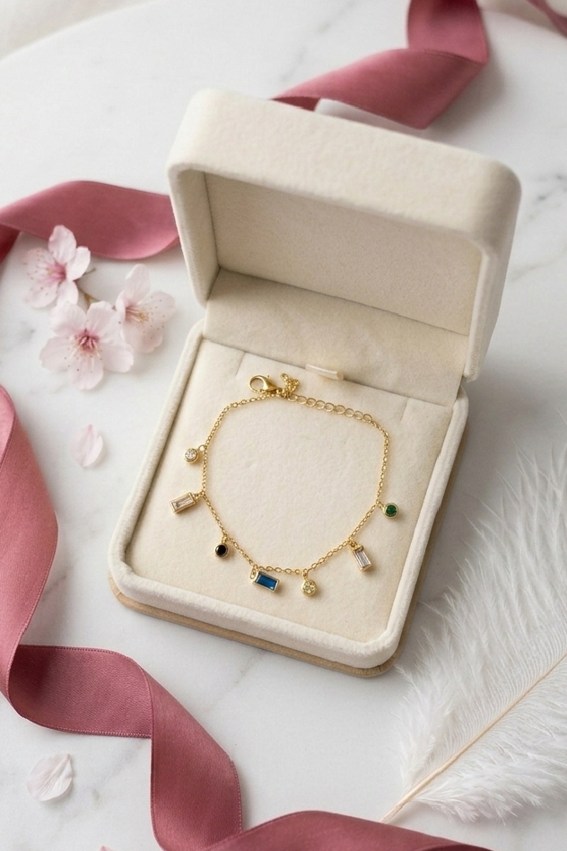 1772188508945 Multi-Gemstone Charm Bracelet in 18K Gold Plated Stainless Steel - Image 1