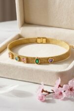 Multi-Gemstone Gold Mesh Bracelet in Durable Stainless Steel