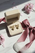 Stainless Steel Bow & Puffy Heart Drop Earrings