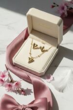 Puffed Heart Pendant Necklace & Stud Earring Set