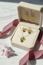 Golden Bow & Radiant Heart Stainless Steel Jewelry Set