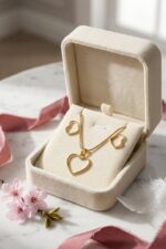 Modern Open-Heart Necklace and Hoop Set