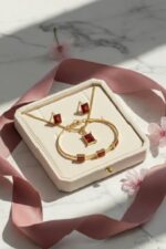Emerald-Cut Ruby Red Jewelry Set Stainless Steel