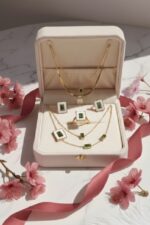 Rectangular Emerald Zircon & Shell Inlay Set