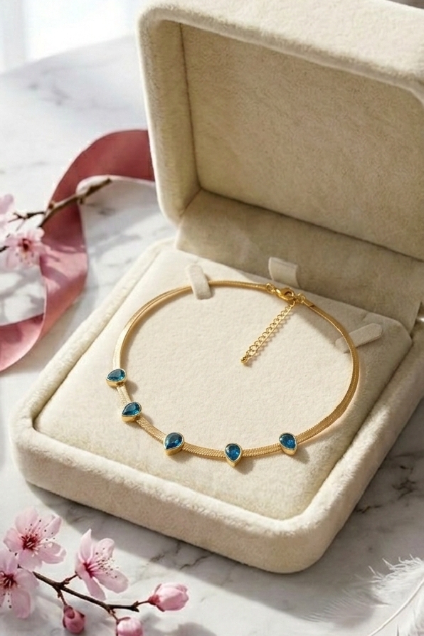 1772206889273 Herringbone Choker with Teardrop Crystal Accents - Image 1