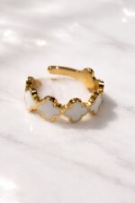 Gold-Plated Stainless Steel White Clover Adjustable Eternity Ring - Image 3