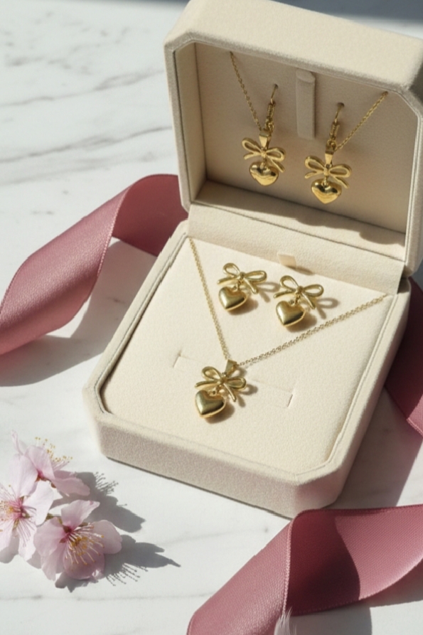 1772567788435 Bow & Puffy Heart Jewelry set - Image 1