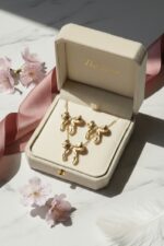 Ribbon Bow Necklace & Stud Earrings Set
