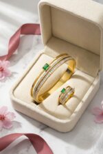 Rectangular Emerald Green Zircon & Pavé Crystal Jewelry