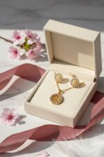 Circular Pendant Necklace & Stud Earrings with Crystal Halo