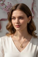 Circular Pendant Necklace & Stud Earrings with Crystal Halo - Image 2