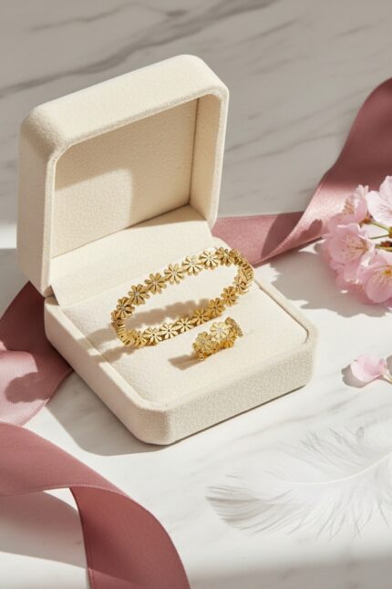 Daisy Flower Bangle and Ring Set —