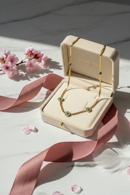 Snake Chain Necklace with Turquoise Station Charms