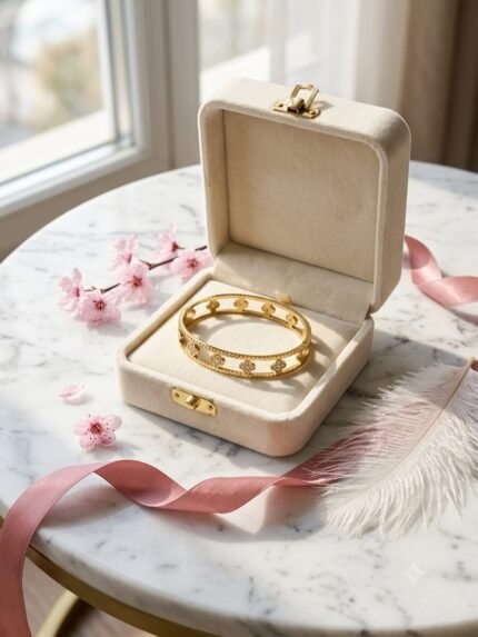 18K Gold Plated Clover Cutout Pavé Bangle