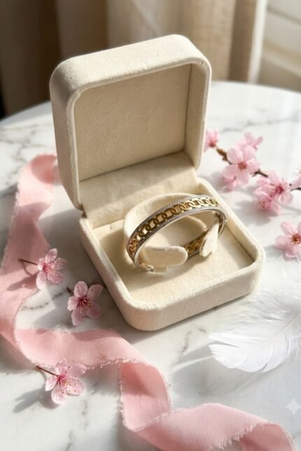 Two-Tone Cuban Link Accented Pavé Bangle