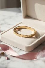 Gold Fluted Crystal Accent Bangle