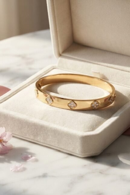 Plated Stainless Steel Clover Bangle Bracelet